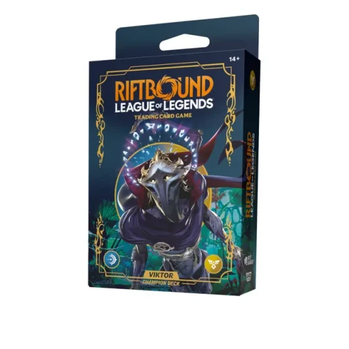Viktor Champion Deck – gotowa do gry talia TCG składająca się z 56 kart, oparta na strategii „swarm”, zawierająca booster Riftbound, pełnowymiarową matę do gry oraz składane pudełko na karty.