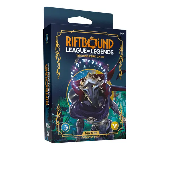Viktor Champion Deck – gotowa do gry talia TCG składająca się z 56 kart, oparta na strategii „swarm”, zawierająca booster Riftbound, pełnowymiarową matę do gry oraz składane pudełko na karty.