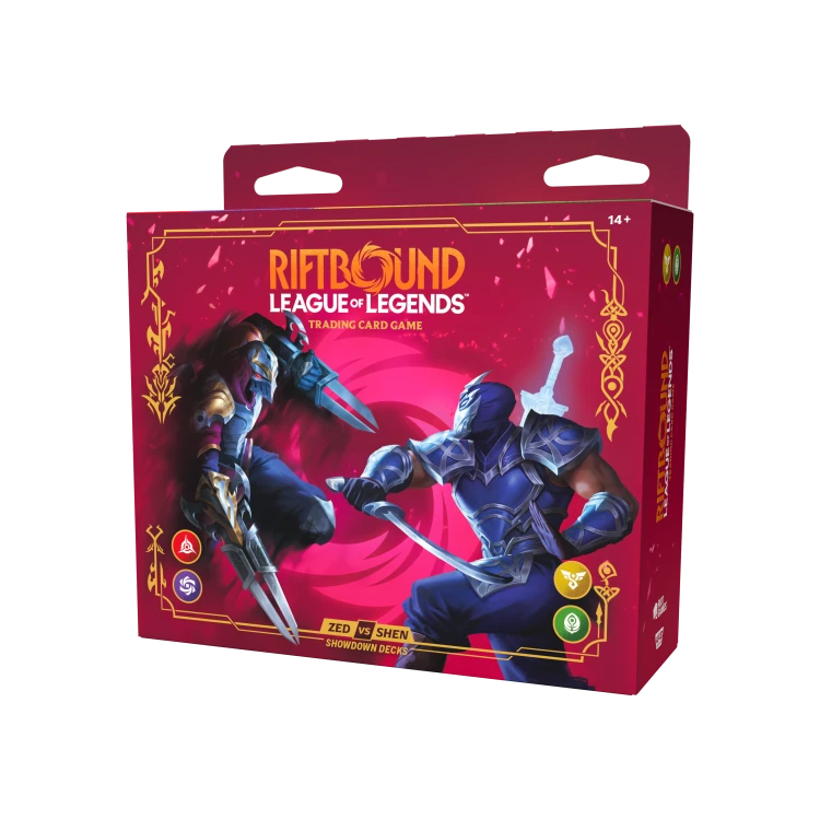 Riftbound Vendetta Shen vs Zed – zestaw 2 gotowych talii, 2 boostery i akcesoria. Idealny start do gry dla 2 osób w League of Legends TCG.
