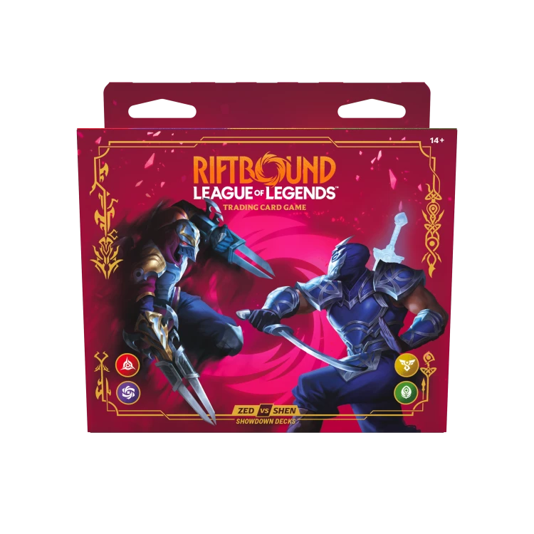Riftbound Vendetta Shen vs Zed – zestaw 2 gotowych talii, 2 boostery i akcesoria. Idealny start do gry dla 2 osób w League of Legends TCG.